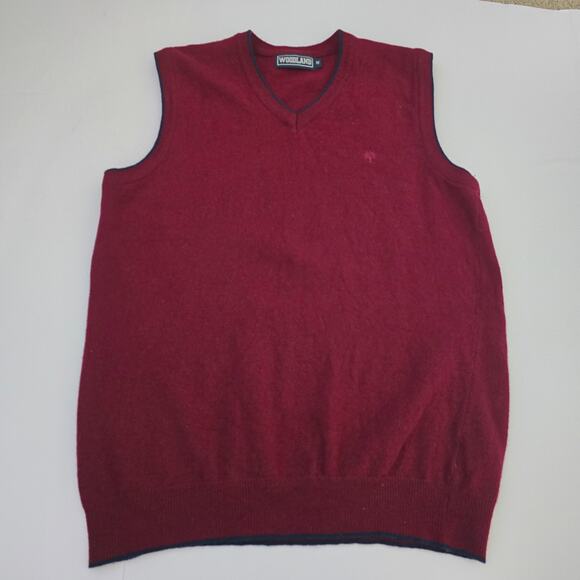 Men’s Lambswool Sweater Vest Red Knit Pullover V-Neck Sz M BusinessCasual Preppy - Picture 1 of 7